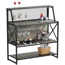 Casier à Vin Étagère Autoportante, 5 Niveaux avec Support en Verre et Rangement pour Bouteilles, Meuble de Bar Industriel pour Cuisine et Salle à
