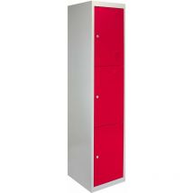 Casiers Métalliques Rouge & Gris 3 Portes Verrouillable pour Ecole, Vestiaire, Salle de Sport, Atelier [Clés & Aimants inclus] - Facile à Monter