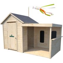 Soulet - Casita de Madera Infantil Sarah 180x120x145 cm - Casita de Jardín para Niños con Porche Cubierto - Madera Natural Personalizable - Fácil
