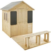 SOULET - Casita de Madera Infantil con Terraza y Banco Grace 215x132x160 cm - Casita de Juegos para Niños - Cabaña de Madera para Jardín - Fácil