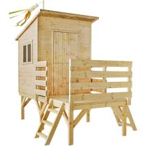 SOULET - Casita de Madera Infantil Elevada Oakland 180x180x145 cm - Casita de Jardín para Niños sobre Pilotes - Madera Natural Personalizable - Fácil