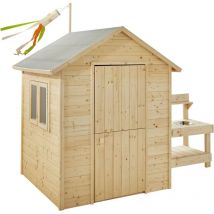 Soulet - Casita de Madera para Niños con Cocina Jasmine 160x120x120 cm - Casita Infantil de Exterior con Cocinita Integrada - Cabaña de Madera para