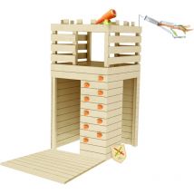 Soulet - Casita de Madera Infantil con Muro de Escalada Knight 160x120x120 cm - Casita de Juegos para Niños - Cabaña de Madera para Jardín - Muro de