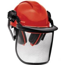 Einhell - Casque de protection forestier (rabattable et réglable, Oreillettes anti-bruit orientables)