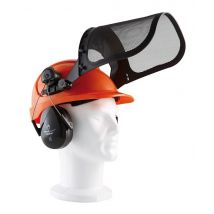 Casque forestier singer orange / casque coquille anti bruit / porte visière / visière grillagée - HGCF01