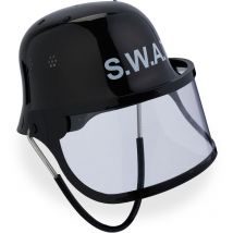 Casque swat enfants, ajustable, casque d'intervention, visière rabattable, 24,5 x 22,5 x 28 cm, noir - Relaxdays