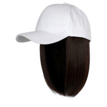 Fei Yu - Casquette de baseball avec extensions de cheveux, coiffure courte et lisse, coupe Bob, perruque réglable et amovible, chapeau pour femme et