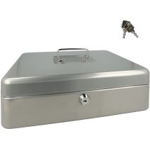 Cassetta portavalori con serratura (grande, 30 cm) argento Cassetta con serratura in lamiera d'acciaio con 2 chiavi Inserto rimovibile per monete con