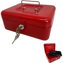 Cassaforte di Incasso Cassetta di Sicurezza in Metallo con Chiave, Vassoio Portamonete - 20x15x9 Rosso