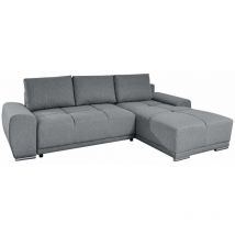 CASSANDRA - Canapé d'angle convertible avec coffre en tissu - Gris - Angle Droit