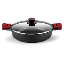 BRA Premiere - Casserole basse 36 cm, Aluminium moulé, trois couches, revêtement antiadhésif renforcé, 2 poignées de Silicone détachable, convient à