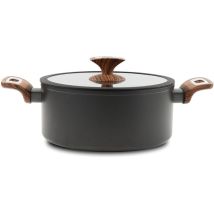 Silex - Casseruola 2 Maniglie Con Coperchio Elegance Wood 24 Cmdoppio Fondo Acciaio Inox, Manico Soft Touch