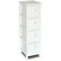 King Home - Cassetiera con 4 Cassetti in Legno Paulownia Bianco Fadi