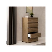 Cassettiera noce naturale con 5 cassetti in legno