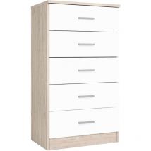 Vmo Home - Sinfonier Coppia 5 cassetti cassettiera sahara camera da letto bianco opaco 50x90x33cm
