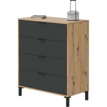 Cassettiera 4 cassetti colore Rovere Nodi e Grigio Antracite Camera da letto stile industriale 94x78x40 cm