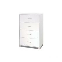 Cassettiera bianco fiammato con 4 cassetti in legno