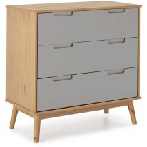 Vs Venta-stock - Cassettiera Bruce 3 cassetti, legno massiccio, 80 cm (larghezza) 40 cm (profondità) 83 cm (altezza)