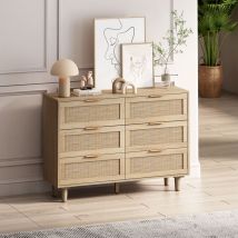 Hauss Spole - Cassettiera, credenza, 6 cassetti, rattan, 110x40x75cm, naturale