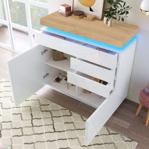 Hauss Spole - Cassettiera, credenza lucida, 2 ante e 3 cassetti, illuminazione a led, 110 x 39 x 115 cm, bianco