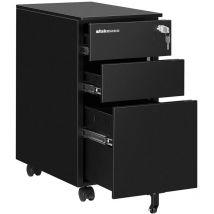 Stakmann - Cassettiera da Ufficio Mobiletto per Documenti Serratura Asta per Schedario Nero