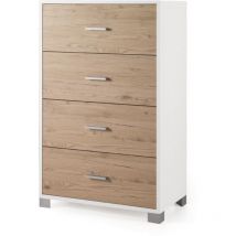 Bluelife - Cassettiera in legno 70x122h cm con 4 cassetti BiancoFrassinato - lucilla