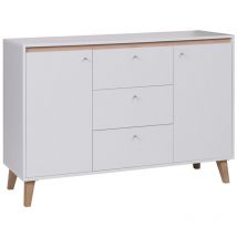 Usinestreet - Cassettiera Providence D109, Rovere Sanremo chiaro + Opaca bianco, Con cassetti e ante, Numero di cassetti: 0, 91x135x40cm