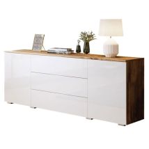 Mobilier1 - Cassettiera Sarasota 129, Wotan quercia + Bianco lucido, Con cassetti e ante, Numero di cassetti: 0, 68x150x39cm