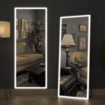 160 x 50 cm Miroir pleine longueur de avec lumières led, miroir de sol sur pied, miroir mural, couleur variable et réglage de la luminosité pour