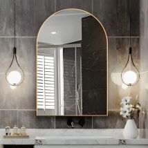 Cassilando - 75 x 50cm Miroir mural arqué pour la salle de bain, Miroir mural arqué avec cadre en métal, Miroir de courtoisie doré pour le manteau,