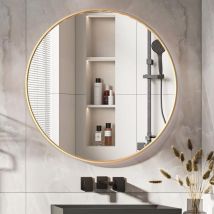 Cassilando - Goldener runder Spiegel, 80cm runder Wandspiegel, großer Badezimmerspiegel, Höflichkeitsspiegel an der Wand über dem Waschbecken für