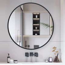 Schwarzer runder Spiegel 70cm, runder Wandspiegel, großer Badezimmerspiegel, Höflichkeitsspiegel an der Wand über der Spüle für Wohnzimmer, Toilette,