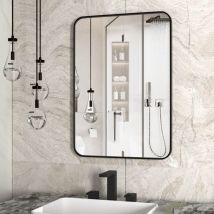 Specchio da Parete 71 x 50 cm Specchio da Bagno, Specchio Rettangolare Nero con Cornice in Lega di Alluminio, Specchio Decorativo da Appendere ad