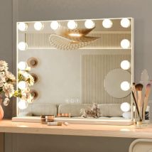 Specchio per trucco Hollywood con 15 lampadine led, 3 modalità di illuminazione a colori, luminosità regolabile, porta usb, controllo Smart Touch