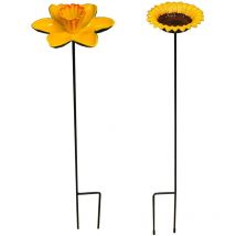 Selections - Cast Iron Daffodil & Sunflower Bird Feeder Flower Dish Set