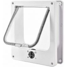 Tigrezy Cat Flap, 4 Way Magnetic Cat Flap for Cats and Small Dogs, Easy to Install, Manual Sliding Pet Door on Wall/Wood/UPVC Door (White, l)