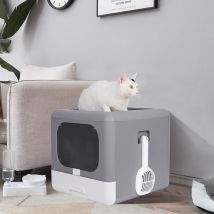BingoPaw Cat Litter Box Pet Toilet Tray With Scoop Enclosed Drawer Skylight Door Smelless