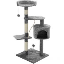 Cadoca - 112cm Cat Scratching Post with 3 Viewing Platforms 1 Cat Cave, 2 Play Balls, 1 Play Rope Tall Cat Scratch Tree Pole Pet Furniture Cat Kitten