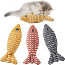 Tigrezy - Cat Toys Fish, 3 Pcs Crinkle Sound Catnip Toys Soft Linen, Interactive Kitten Exercise Kicker Toys for Indoor Cats 7.8 Inches for All Breeds