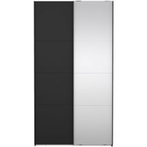 Catania Kleiderschrank 221x119x67cm, 1 Schiebetür, 1 Schiebetür mit Spiegel matt schwarz.