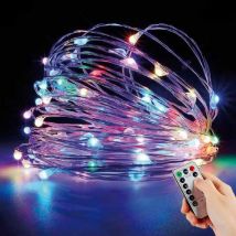 Catena 100 led da 10mt su filo rame a batteria luce multicolore con telecomando