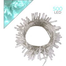 Catena led 500 luci verde acqua cavo trasparente 25 metri 8 giochi di luce - IP44 per interni ed esterni