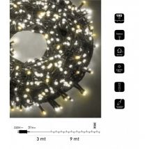 Catena luminosa bicolore Natale 180 led 9 mt serie luminosa natalizia cavo verde albero feste luce bianco rosso blu calda Bianco- Caldo