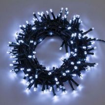 Lotti stringa catena 4,8 mt serie 120 luci di Natale a led 5 mm reflex bianco freddo con 8 giochi di luce e memoria cavo verde per esterno interno