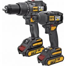 Caterpillar - Utensili - Set aku 2in1, trapano a percussione e avvitatore a percussione DX12K