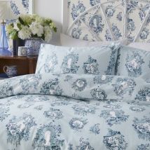 30 Year Toile Duvet Cover Set Pale Blue 100% Cotton Floral Bedding King - Blue - Cath Kidston
