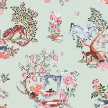 Cath Kidston - Painted Kingdom Duck Egg Wallpaper Animal Print Floral Flowers
