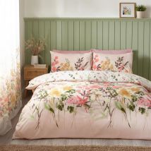 Catherine Lansfield - Countryside Floral Pink Duvet Cover Set Double Bedding Set