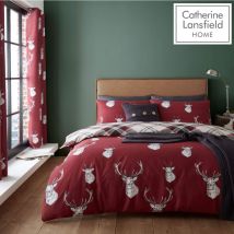 Catherine Lansfield Munro Stag Set Copripiumino E 2 Federe Coordinate, Rosso, Doppio (double)