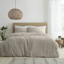 Catherine Lansfield - Seersucker Banded Textured Cotton Rich Duvet Cover Set, Natural, King